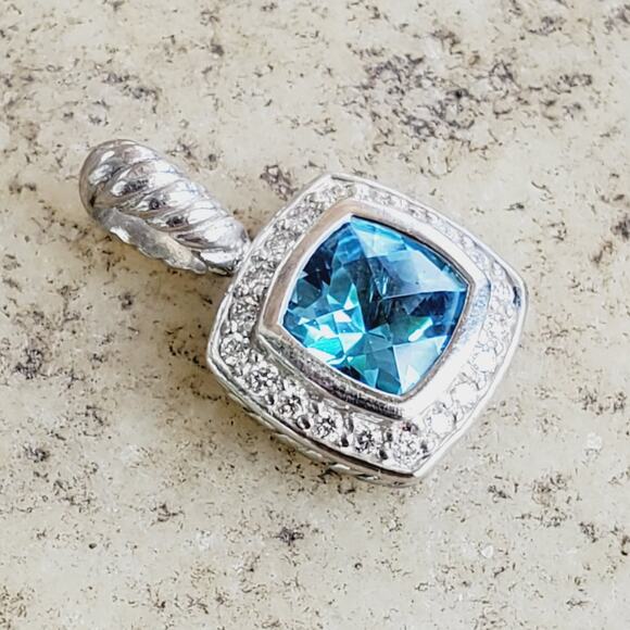 David Yurman Blue Topaz Diamonds Albion Pendant in Sterling Silver 925 - Picture 1 of 6